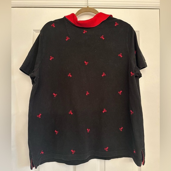 Quacker Factory Womens Polo 1X Plus Lobster Black Red Button Up Top Short Sleeve - Picture 2 of 7
